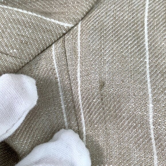 Maxmara Beige Vertical Stripe Linen Blend Single-Button Lapel Suit Jacket Womens - Picture 6 of 7